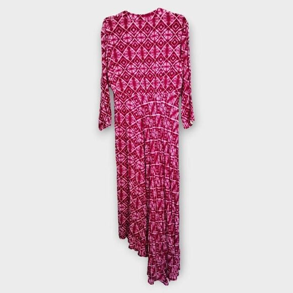 Vtg MOOHI Womens Maxi Sz. Large Pink Asymmetric Hem Long Sleeves 80s Glamour - Picture 2 of 13